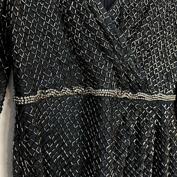 MAC DUGGAL Beaded Long Sleeve Sheath Dress in Charcoal Size US 6 - Picture 5 of 10